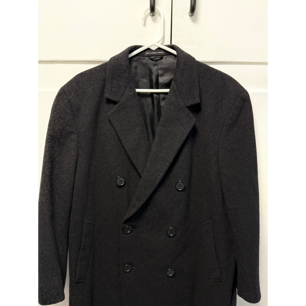London Fog Mens Double Breasted Overcoat Charcoal Grey Wool Blend Coat Size 42